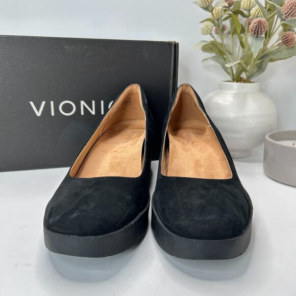 Vionic Sereno Wedge Slip On Black Nubuck Pumps I8693L1001 Women's 11 Wide - Picture 2 of 14
